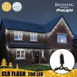 200 LED profesionali lauko girlianda varvekliai Brosberg Prolight CL8 Flash, juodas laidas