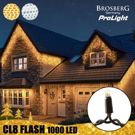 1000 LED profesionali lauko girlianda varvekliai Brosberg Prolight CL8 Flash, juodas laidas